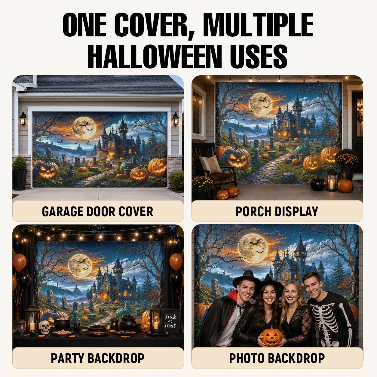Haunted House & Pumpkin Night Sky | Halloween Garage Door Banner Cover