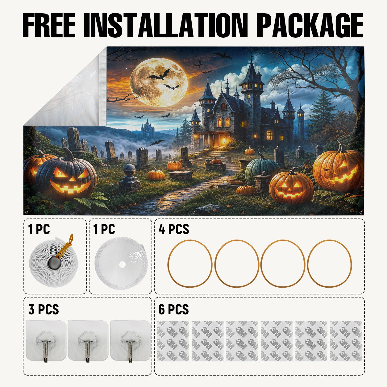Haunted House & Pumpkin Night Sky | Halloween Garage Door Banner Cover