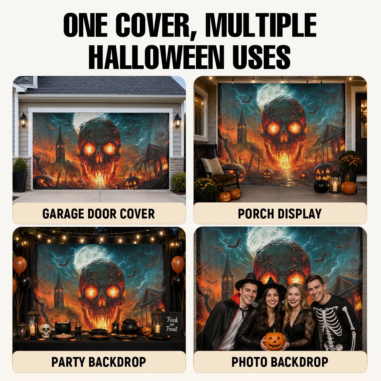 Flaming Skull & Fire Scary | Halloween Garage Door Banner Cover