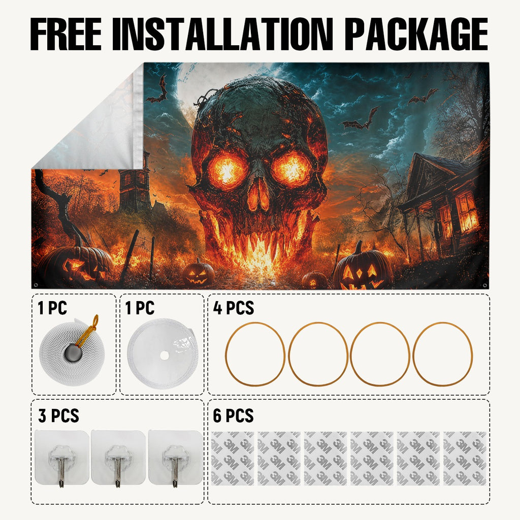Flaming Skull & Fire Scary | Halloween Garage Door Banner Cover