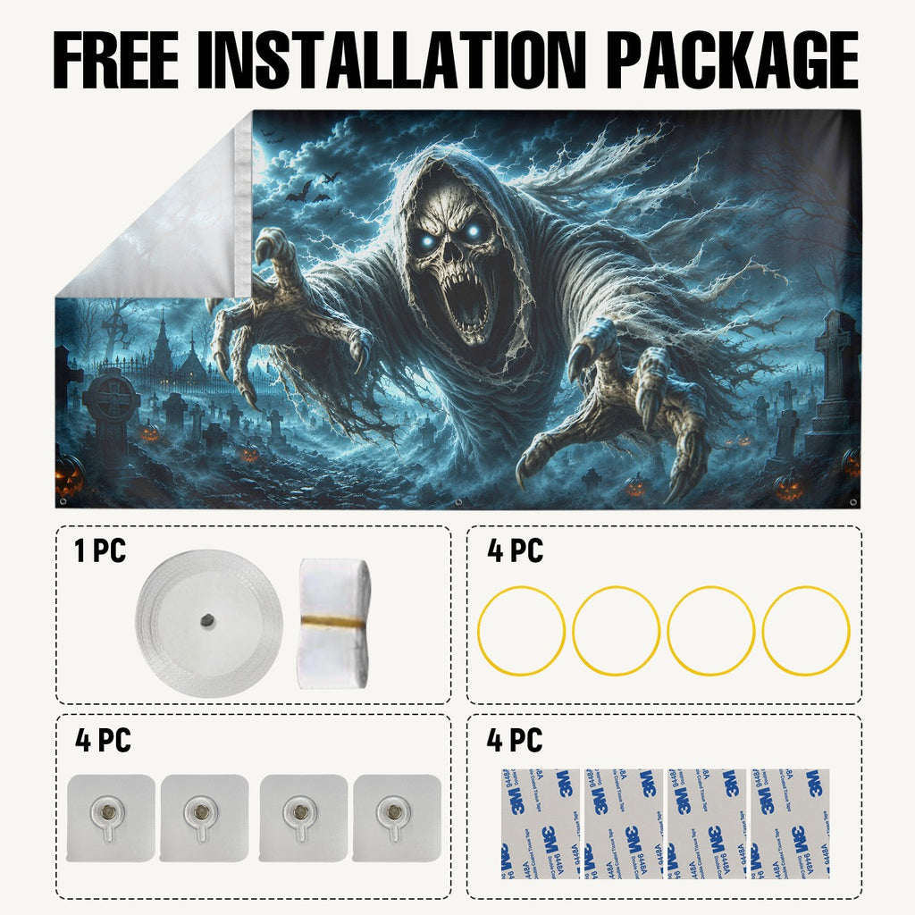 Grim Reaper Graveyard | Halloween Garage Door Banner Cover