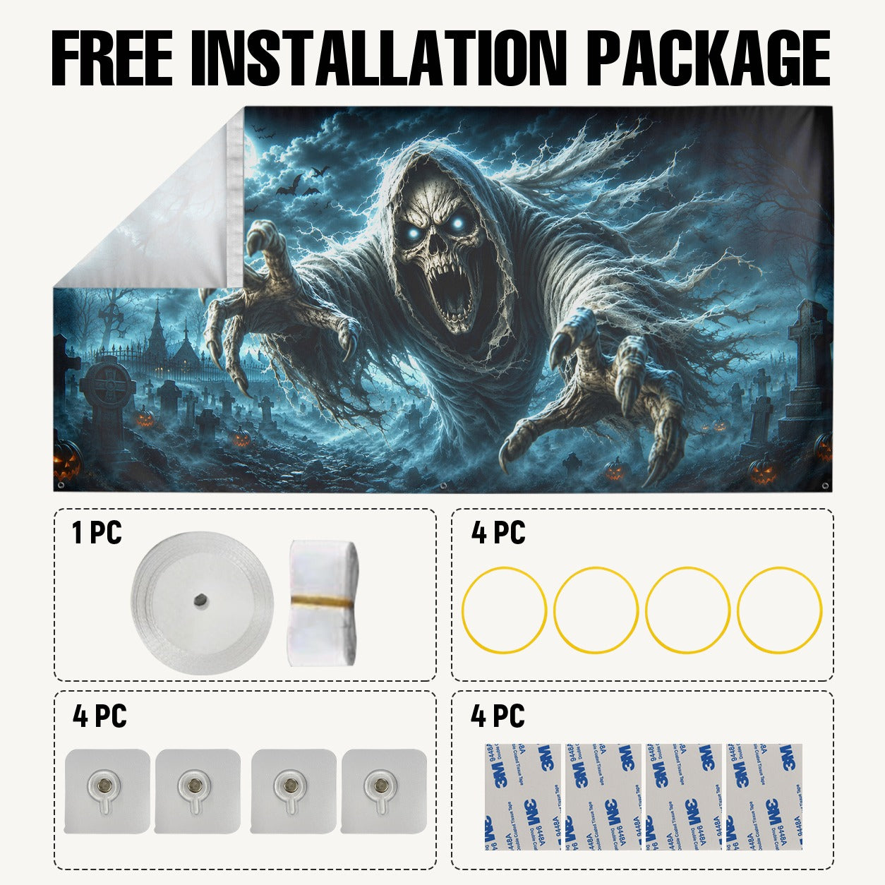 Grim Reaper Graveyard | Halloween Garage Door Banner Cover
