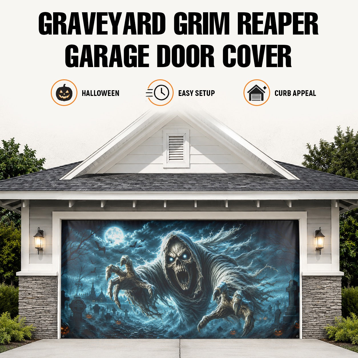 Grim Reaper Graveyard | Halloween Garage Door Banner Cover