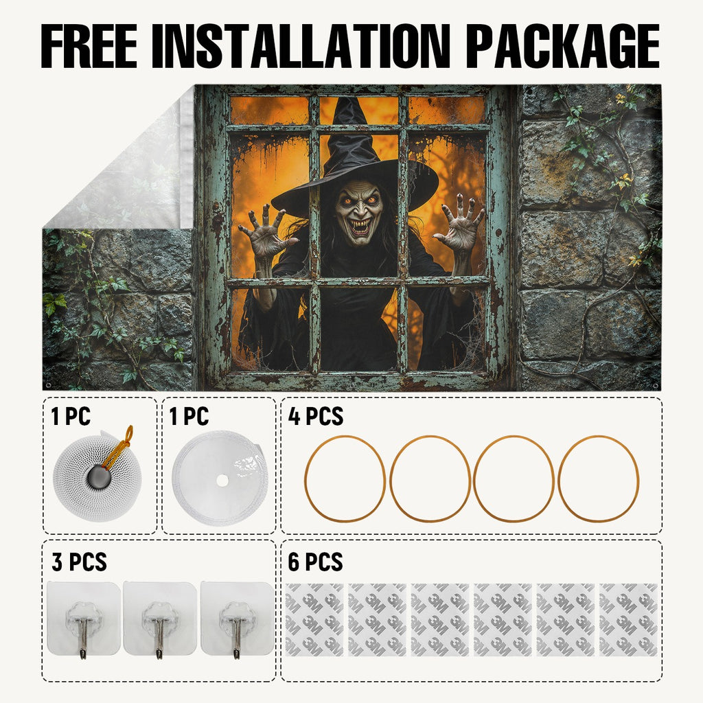 Witch Haunted Window & Eerie Spirit | Halloween Garage Door Banner Cover