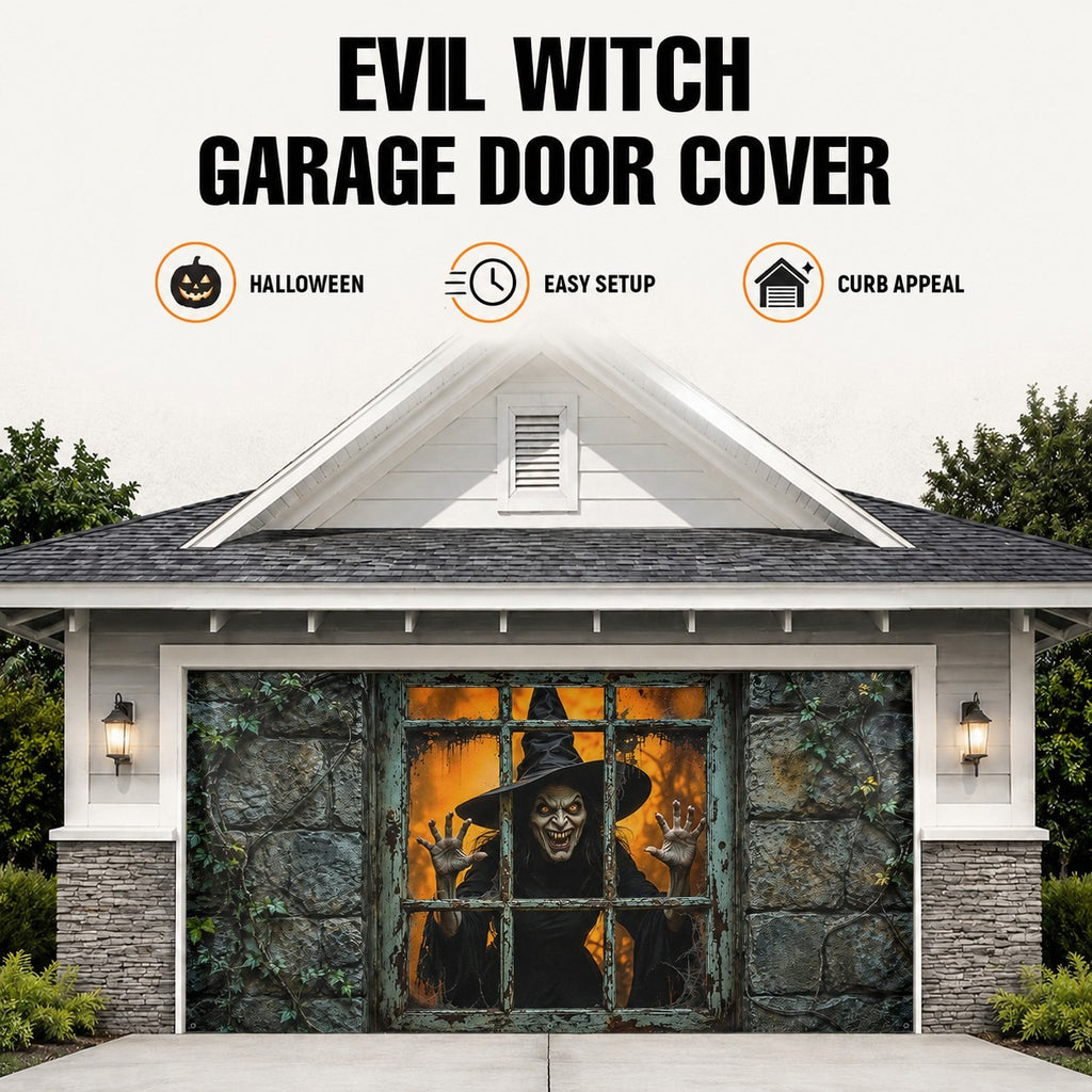 Witch Haunted Window & Eerie Spirit | Halloween Garage Door Banner Cover