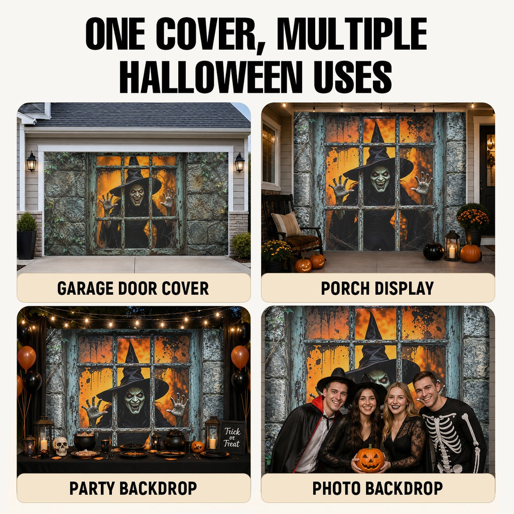 Witch Haunted Window & Eerie Spirit | Halloween Garage Door Banner Cover