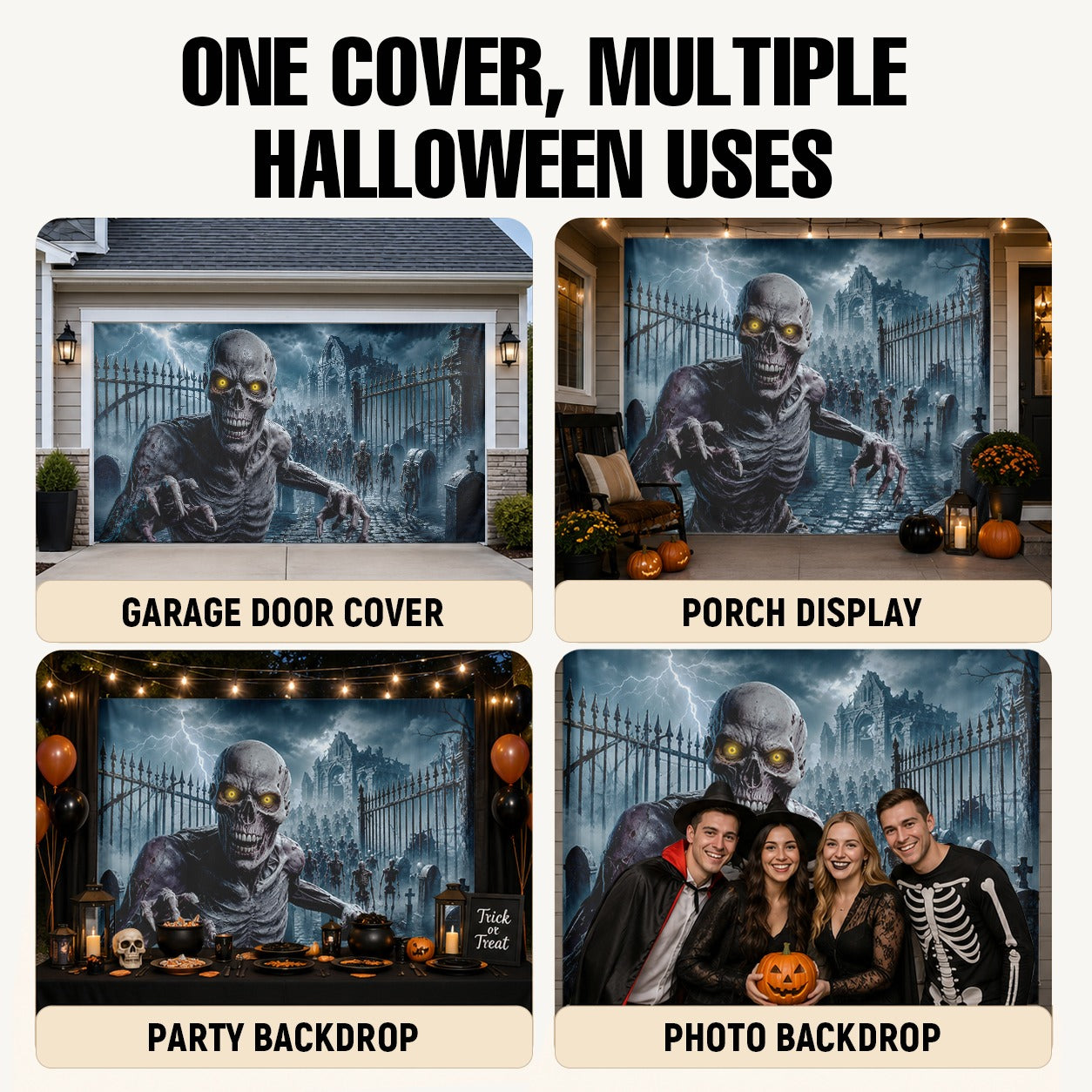 Ice Cave Skeleton & Frozen Blue Horror | Halloween Garage Door Banner Cover