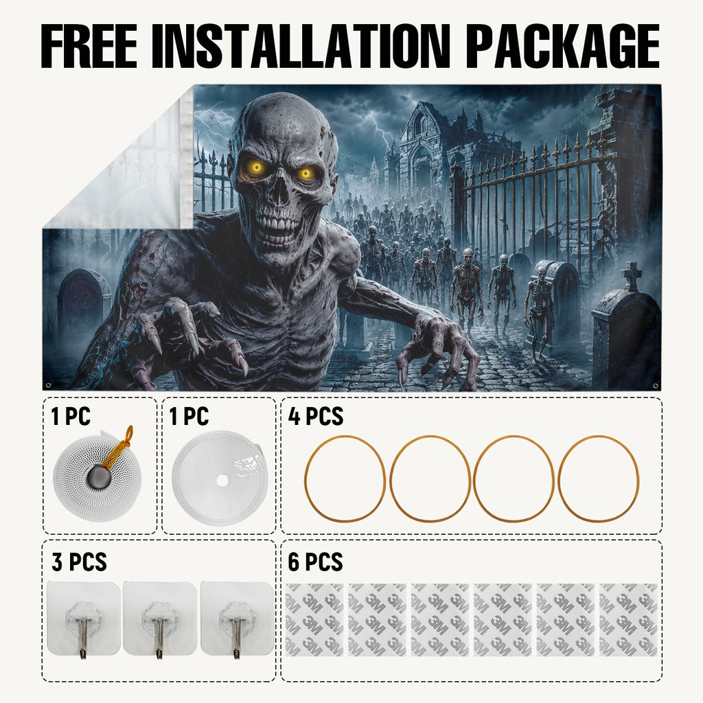 Ice Cave Skeleton & Frozen Blue Horror | Halloween Garage Door Banner Cover