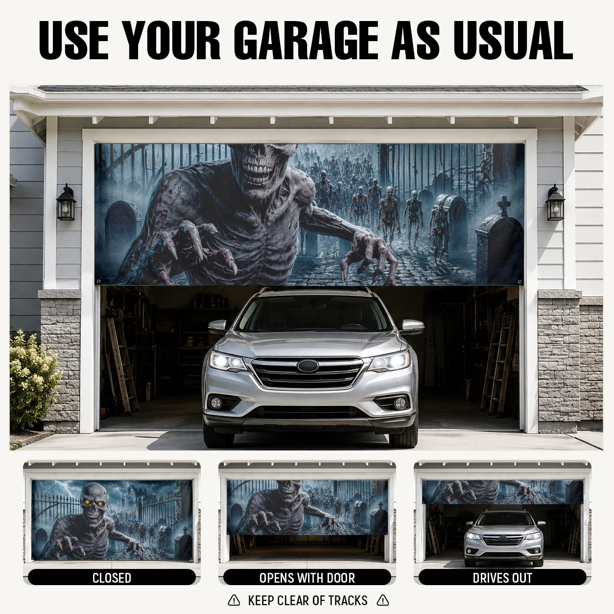 Ice Cave Skeleton & Frozen Blue Horror | Halloween Garage Door Banner Cover