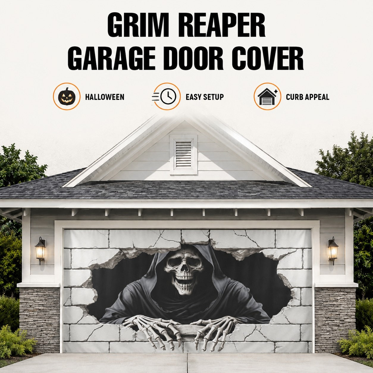 3D Optical Illusion Grim Reaper | Halloween Garage Door Banner Cover