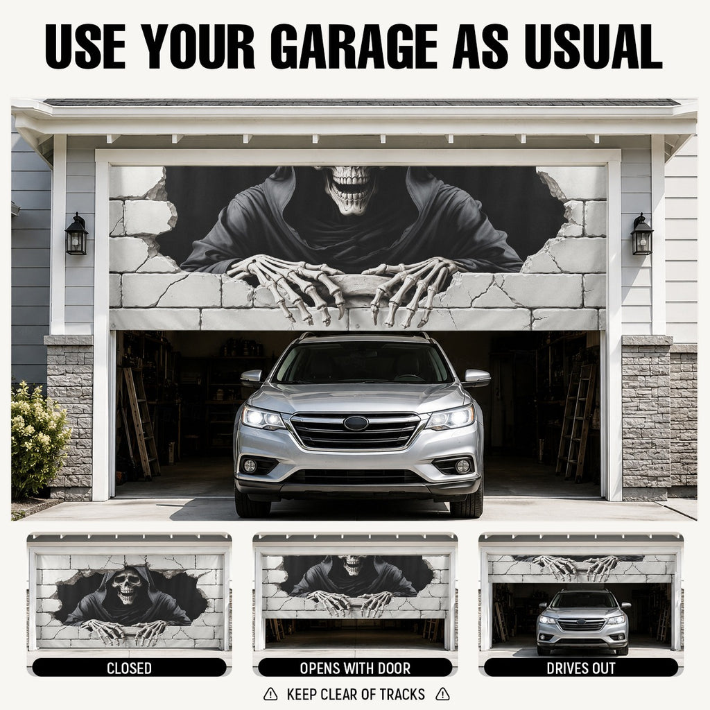 3D Optical Illusion Grim Reaper | Halloween Garage Door Banner Cover