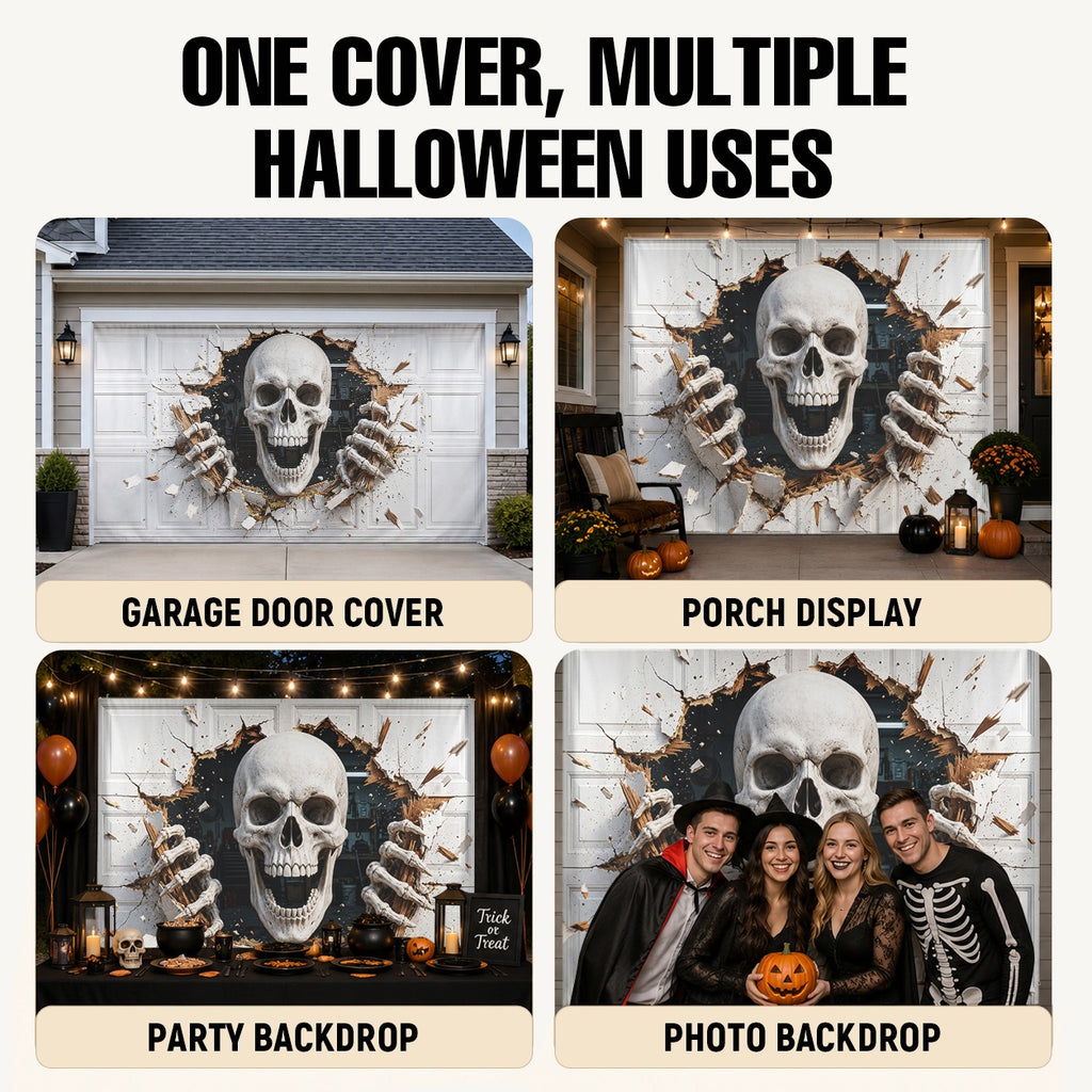 3D Illusion Skeleton | Halloween Garage Door Banner Cover