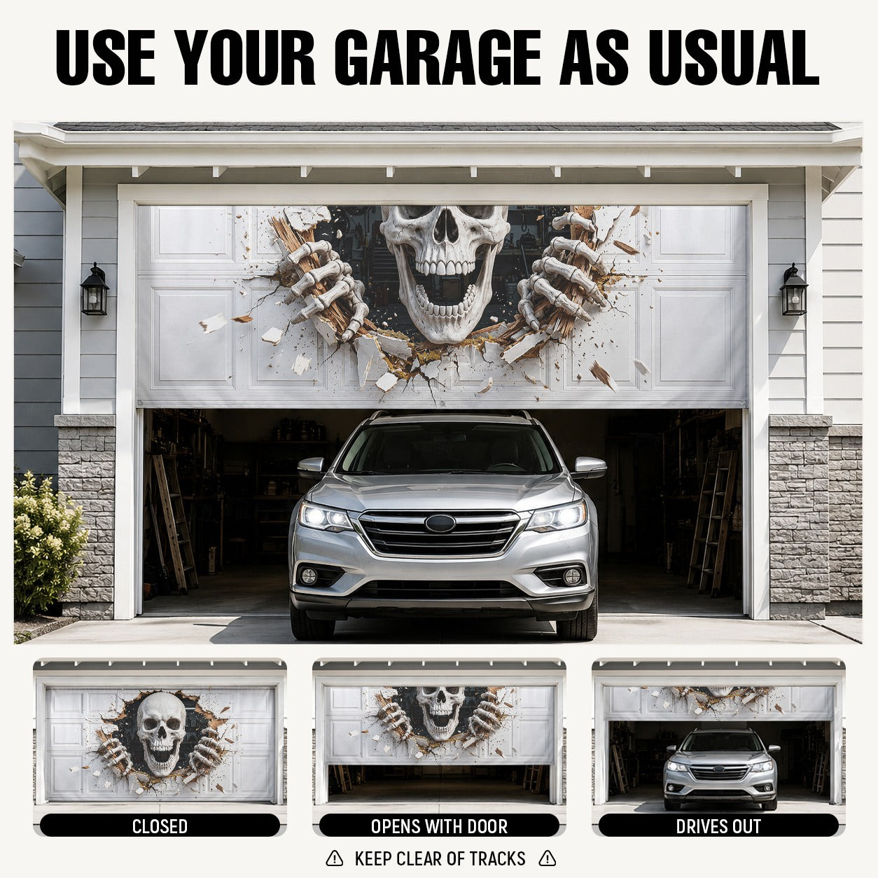 3D Illusion Skeleton | Halloween Garage Door Banner Cover