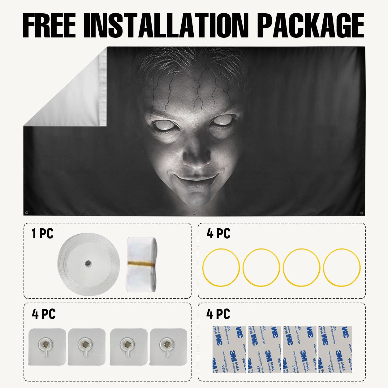 Creepy Ghost Face Horror | Halloween Garage Door Banner Cover