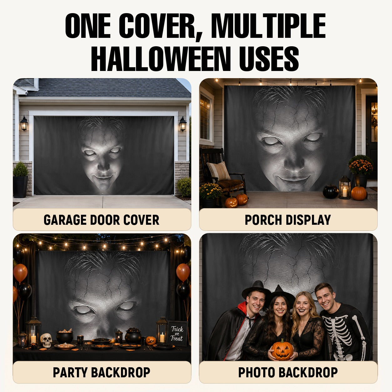 Creepy Ghost Face Horror | Halloween Garage Door Banner Cover