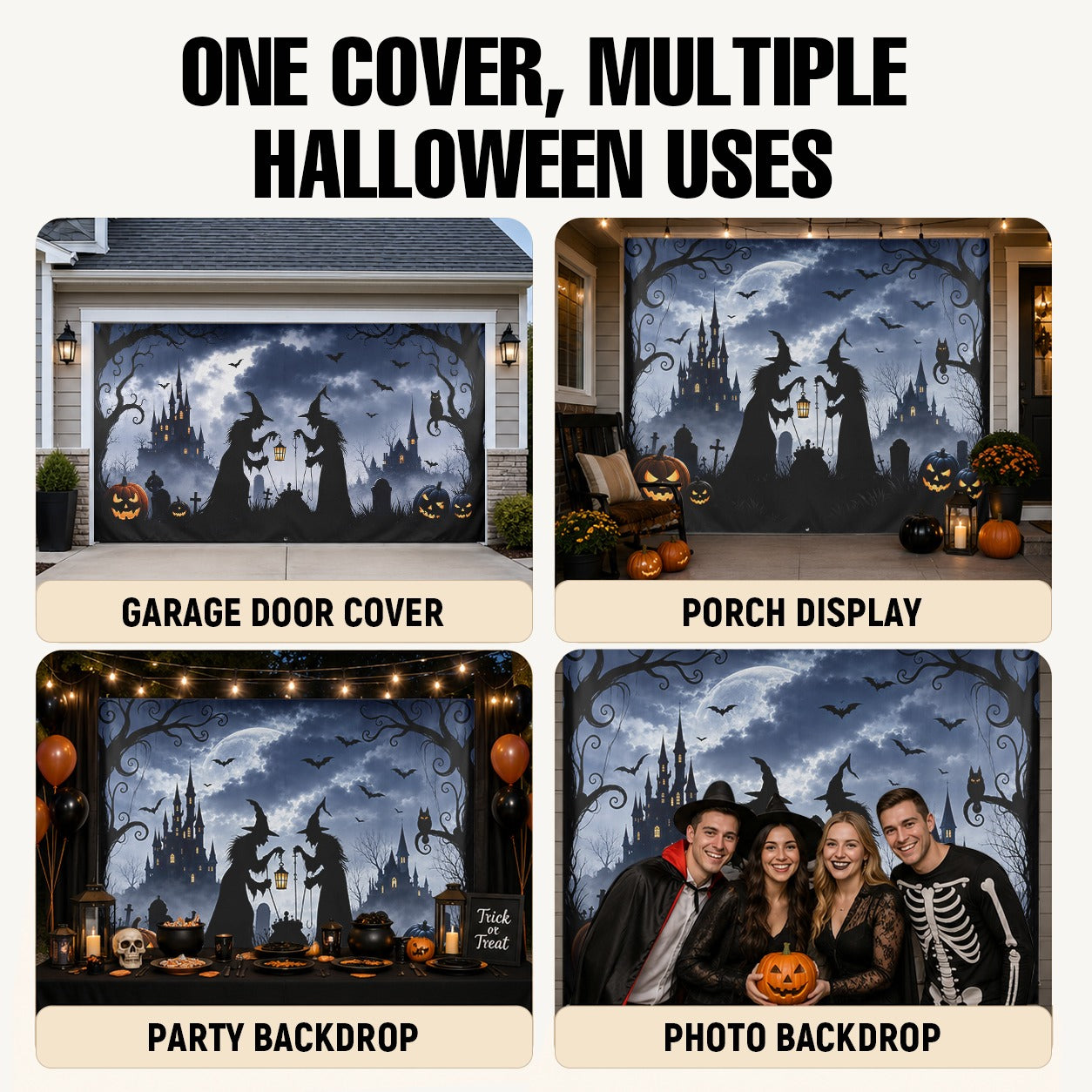 Witch Silhouette & Horror Spirit | Halloween Garage Door Banner Cover