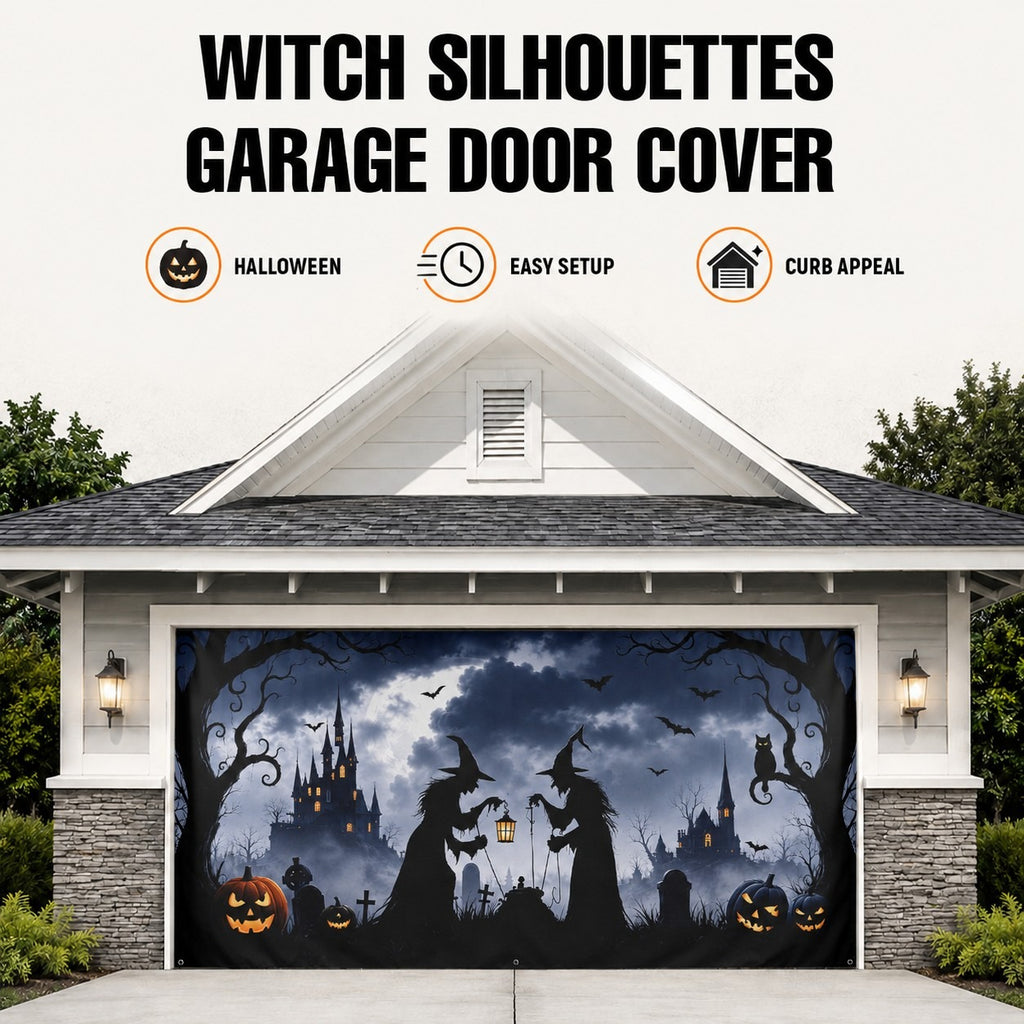 Witch Silhouette & Horror Spirit | Halloween Garage Door Banner Cover