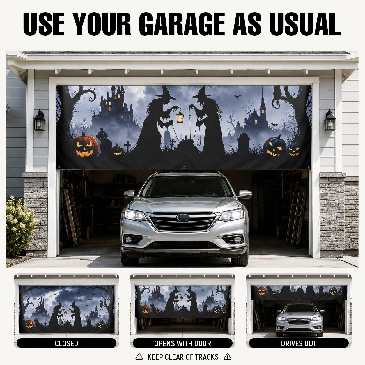 Witch Silhouette & Horror Spirit | Halloween Garage Door Banner Cover