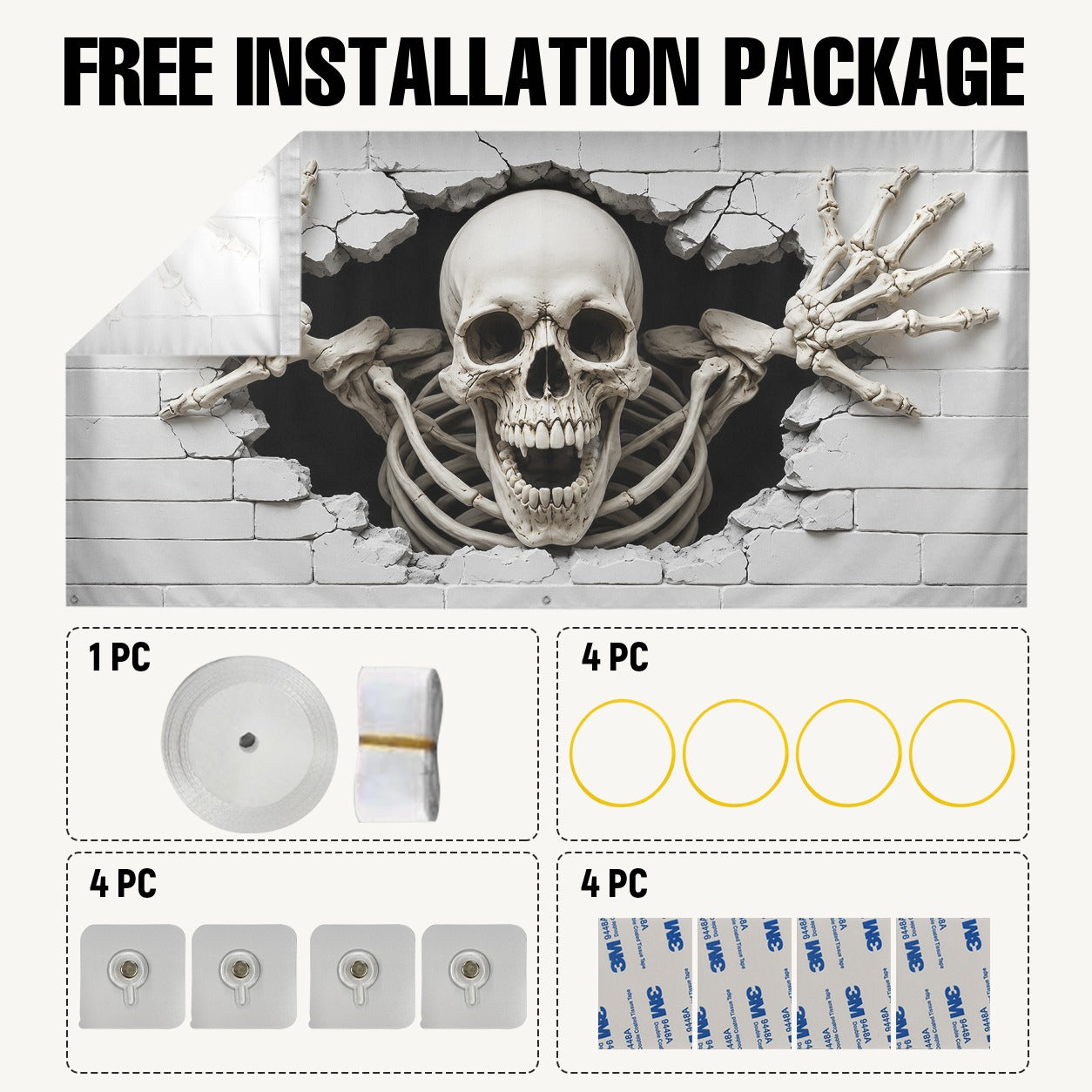 3D Skeleton Breaking Through Wall Illusion | Halloween Garage Door Banner Cover