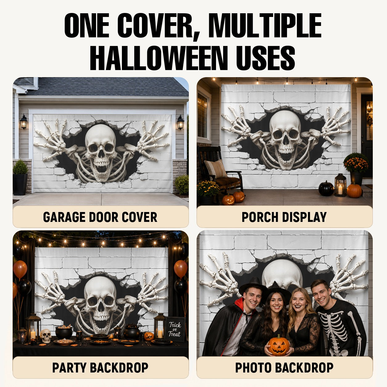 3D Skeleton Breaking Through Wall Illusion | Halloween Garage Door Banner Cover