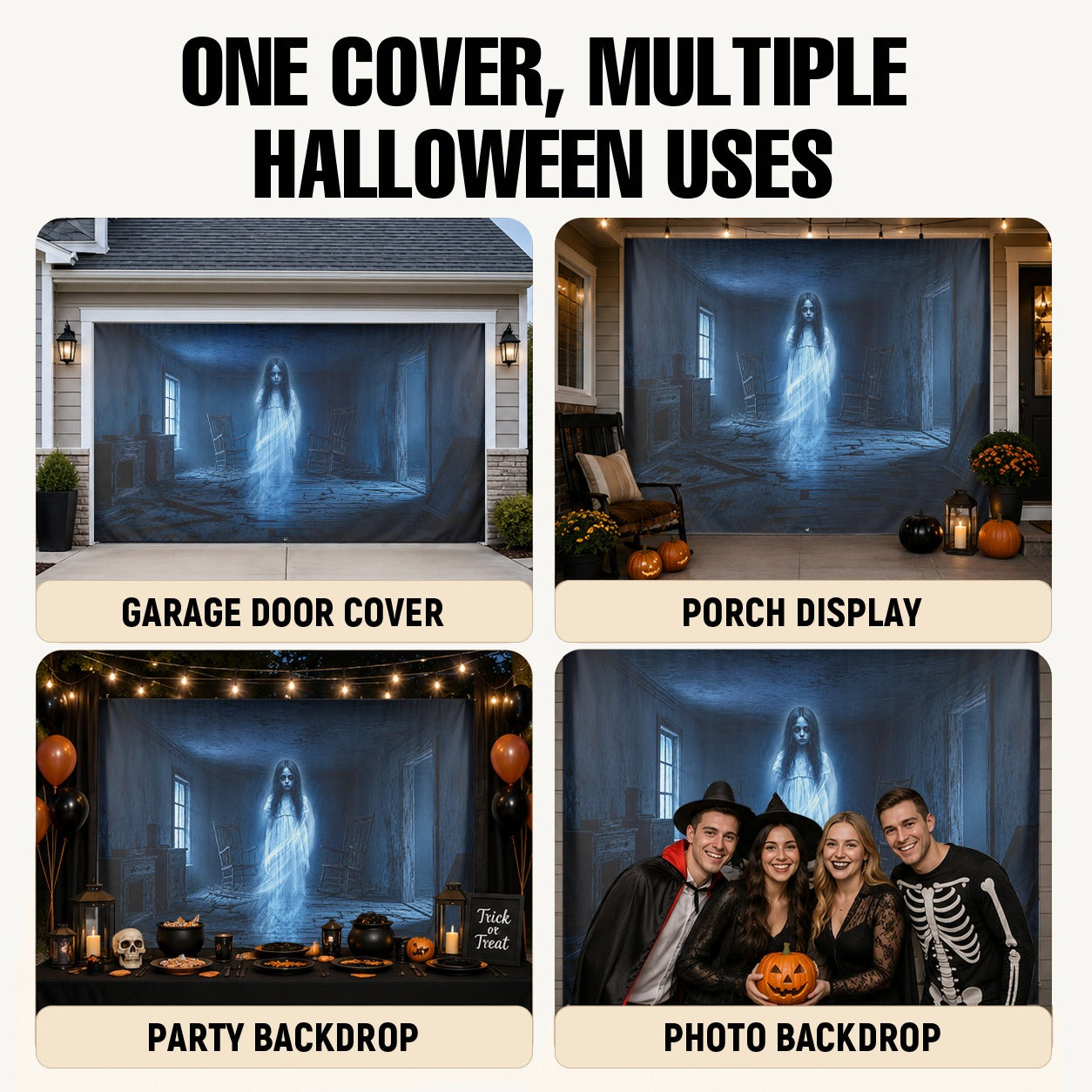 Ghost Girl & Haunted Room | Halloween Garage Door Banner Cover