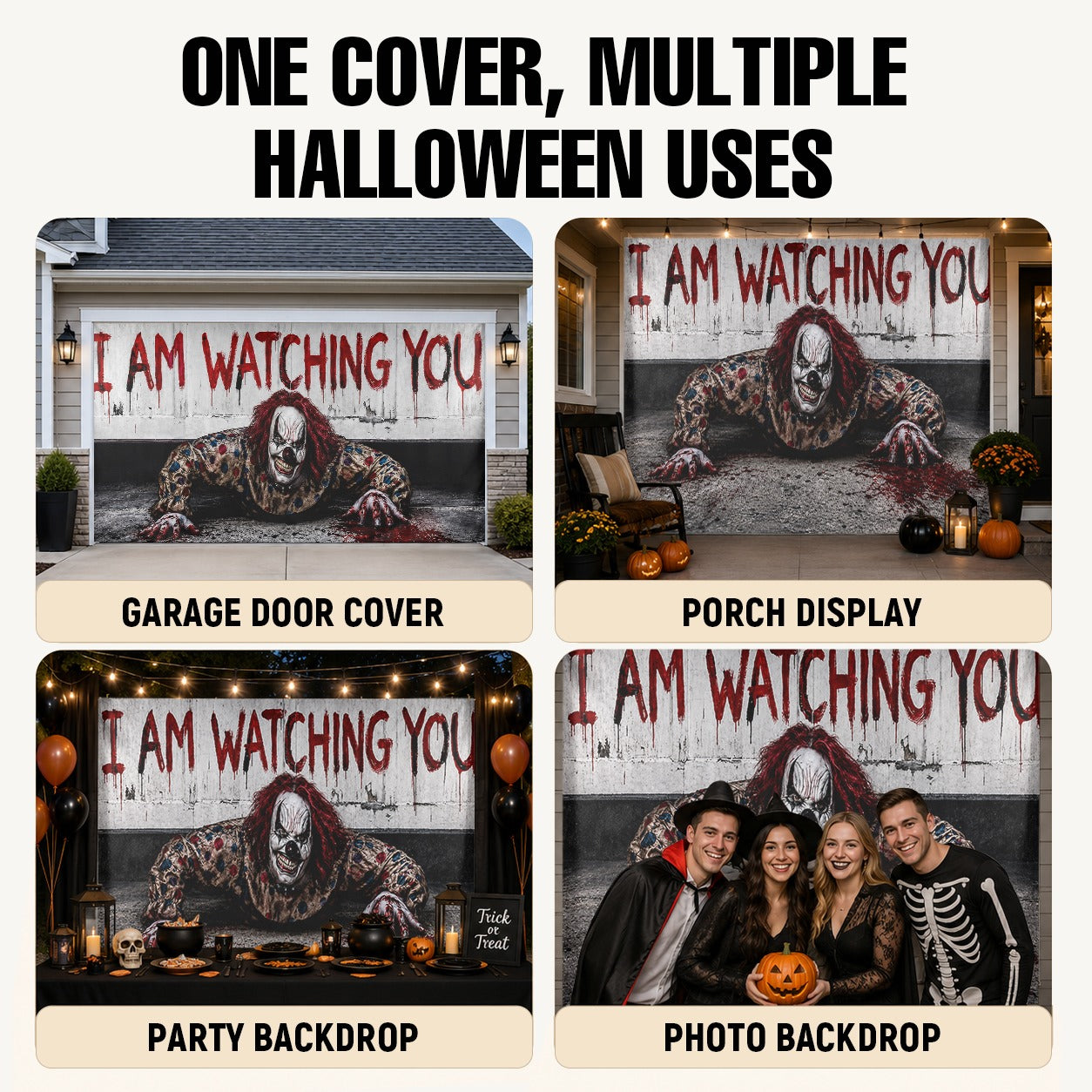 Zombie Monster & Glowing Eyes | Halloween Garage Door Banner Cover
