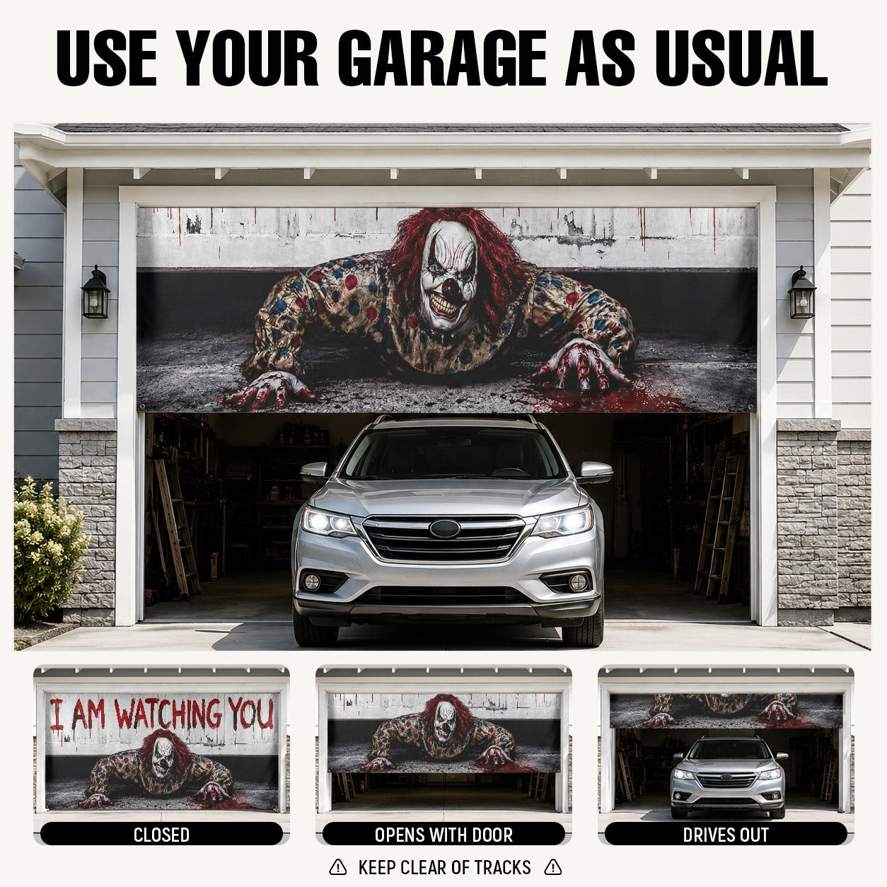 Zombie Monster & Glowing Eyes | Halloween Garage Door Banner Cover