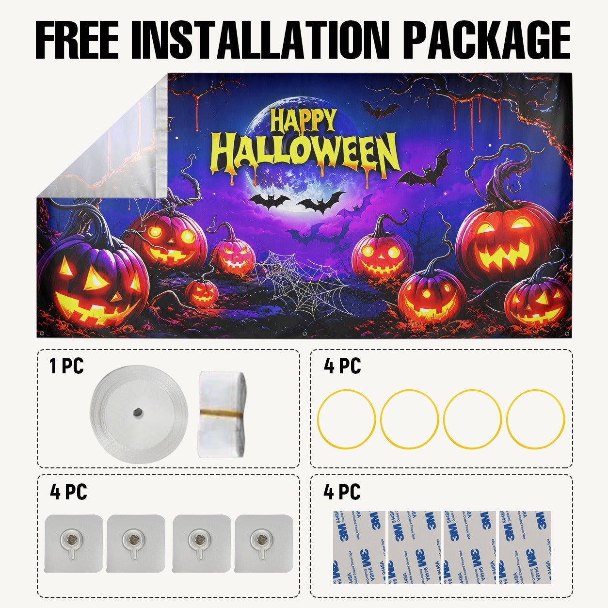 Fluorescent Happy Halloween Pumpkin | Halloween Garage Door Banner Cover