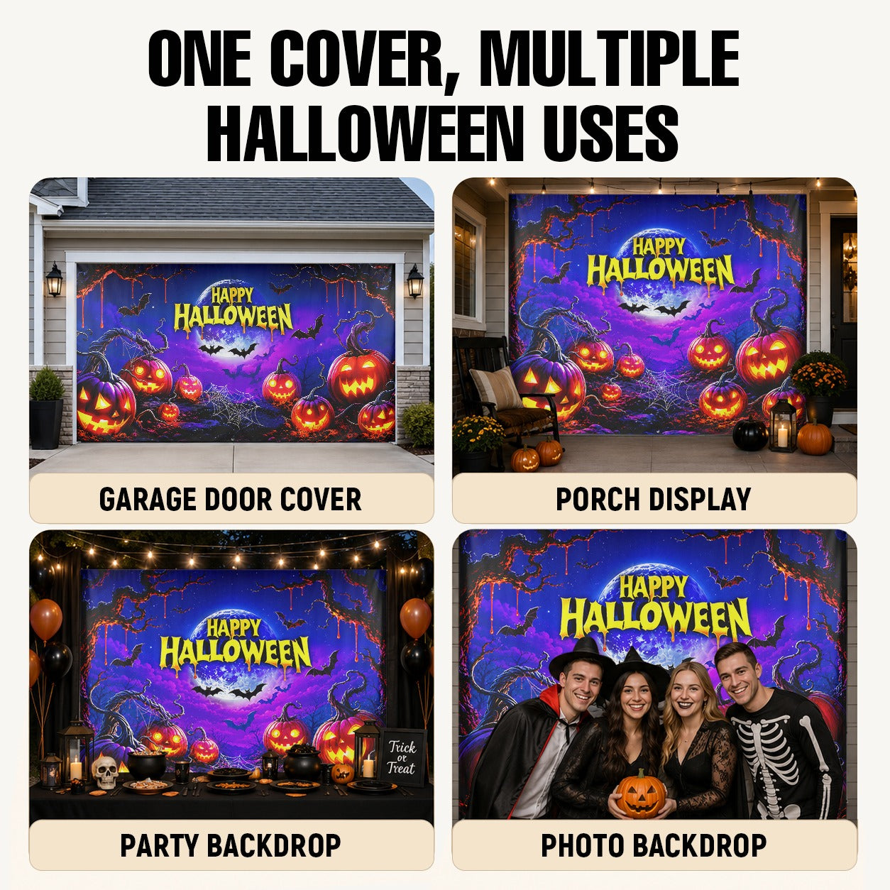 Fluorescent Happy Halloween Pumpkin | Halloween Garage Door Banner Cover
