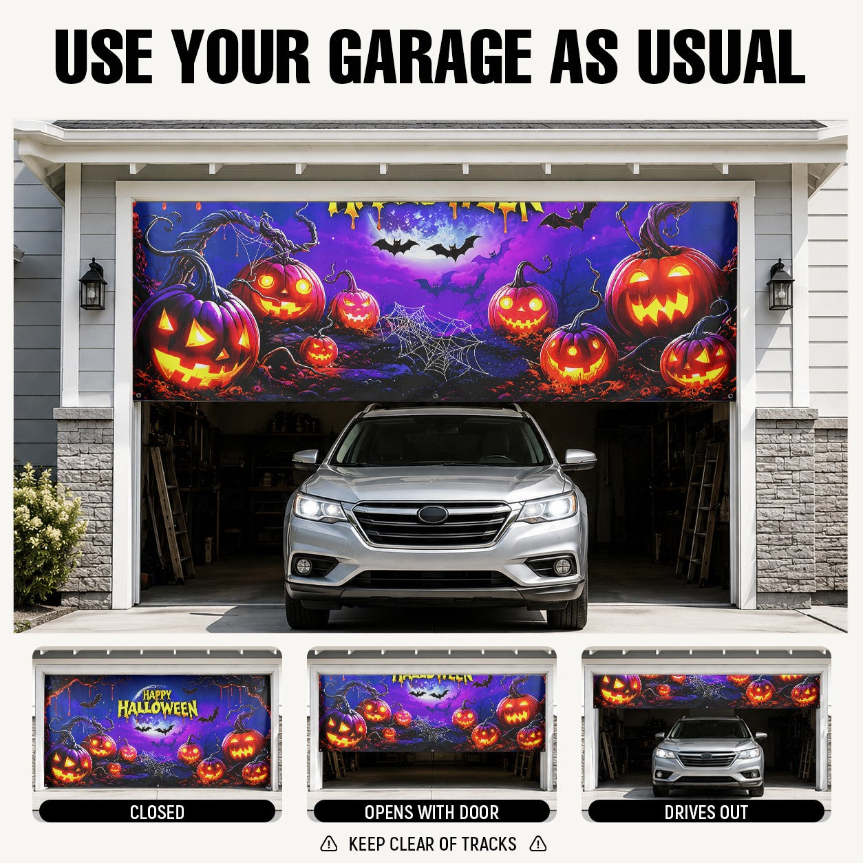Fluorescent Happy Halloween Pumpkin | Halloween Garage Door Banner Cover