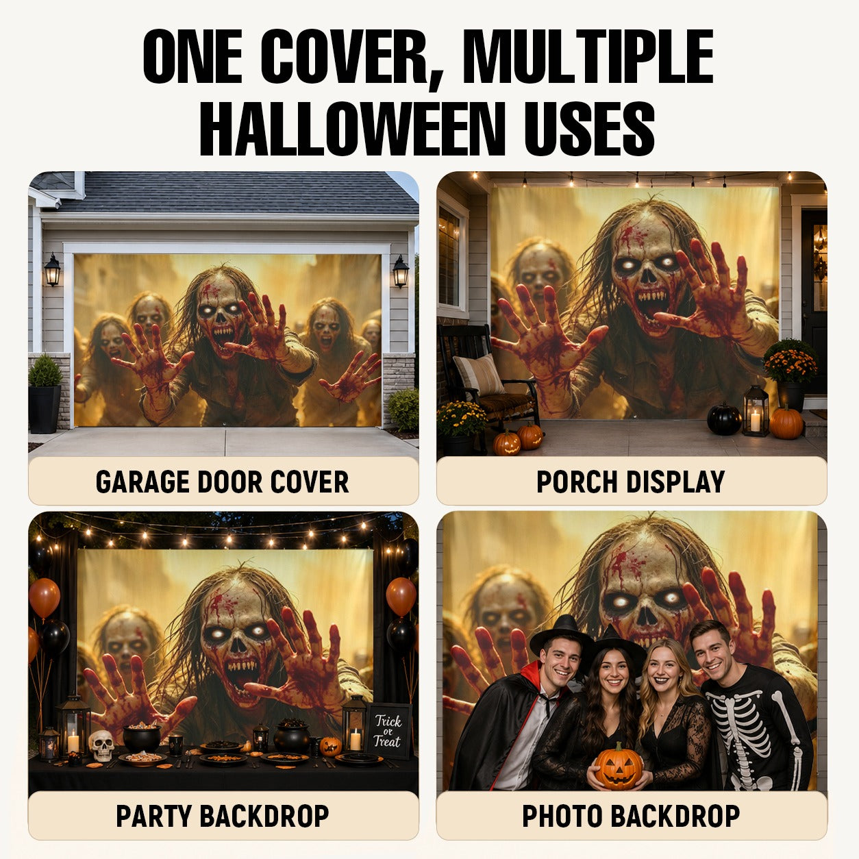 Creepy Girl & Red Balloon Horror Clown | Halloween Garage Door Banner Cover