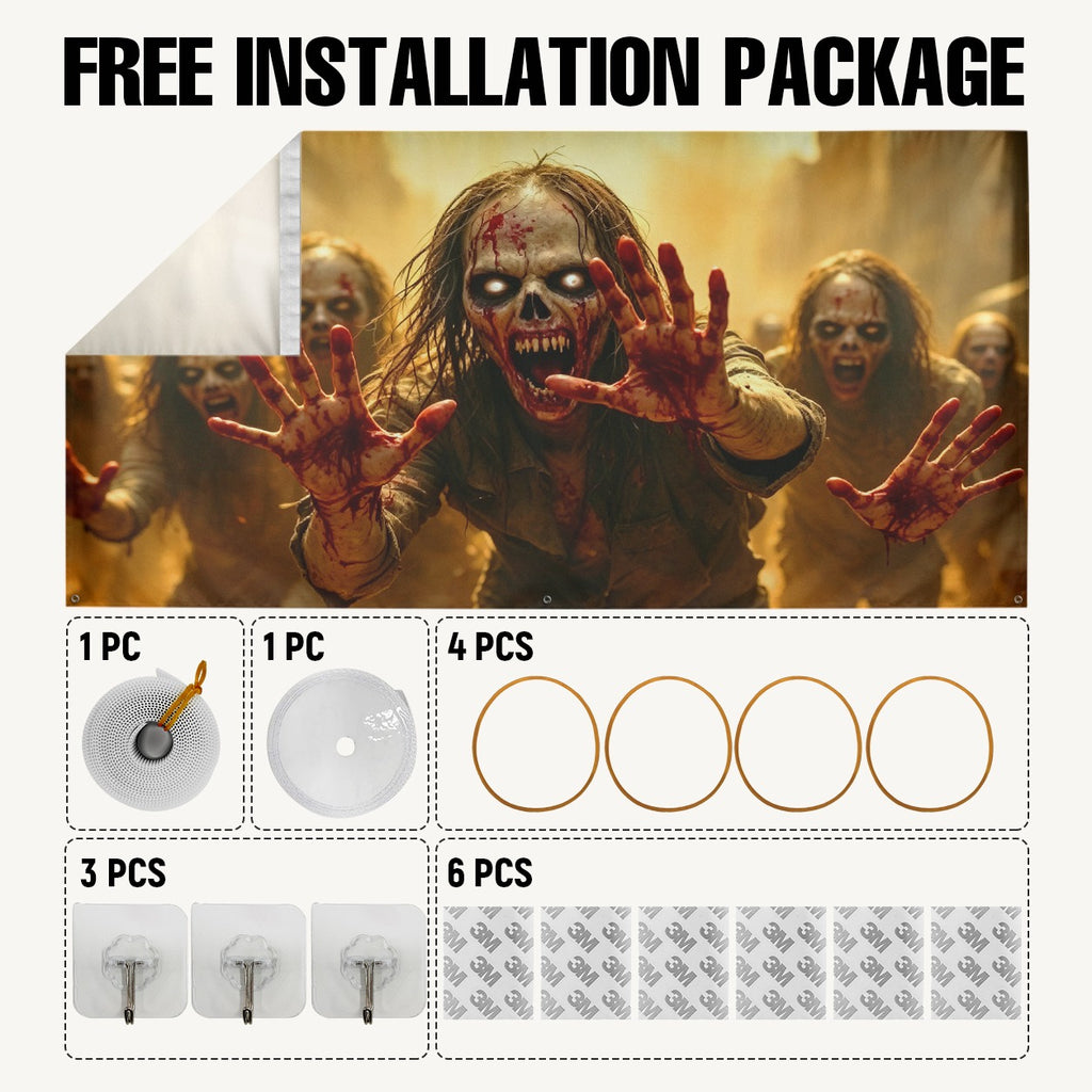 Creepy Girl & Red Balloon Horror Clown | Halloween Garage Door Banner Cover