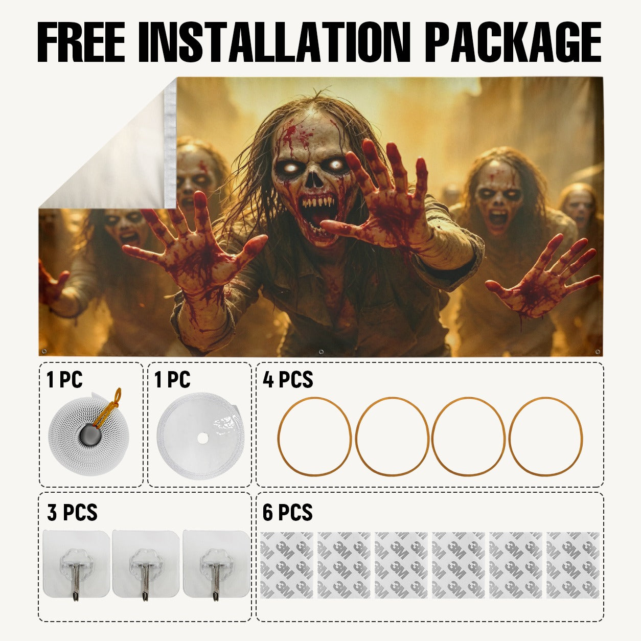 Creepy Girl & Red Balloon Horror Clown | Halloween Garage Door Banner Cover