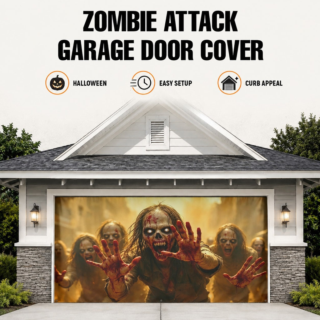 Creepy Girl & Red Balloon Horror Clown | Halloween Garage Door Banner Cover