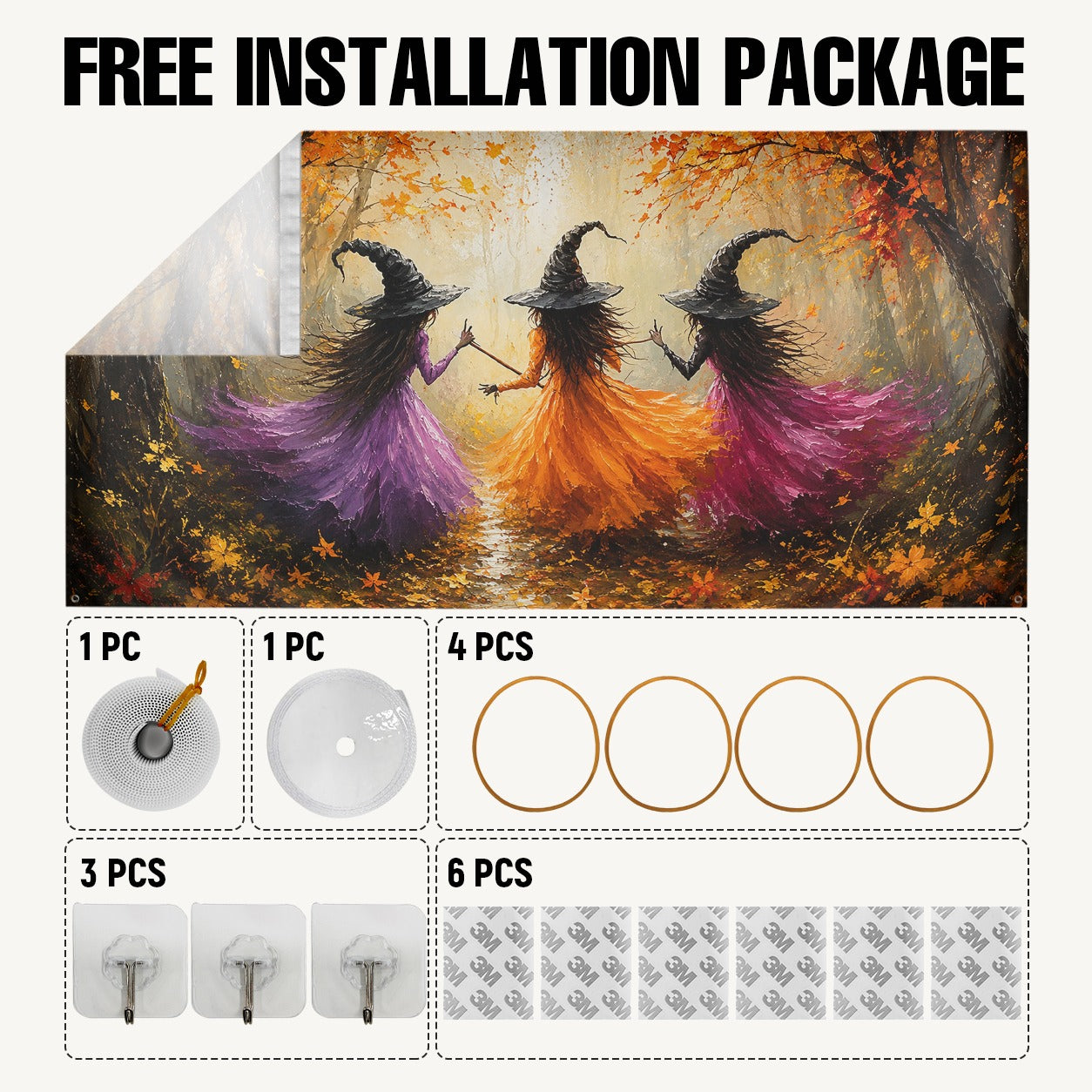 Witch Night & Full Moon Graveyard | Halloween Garage Door Banner Cover