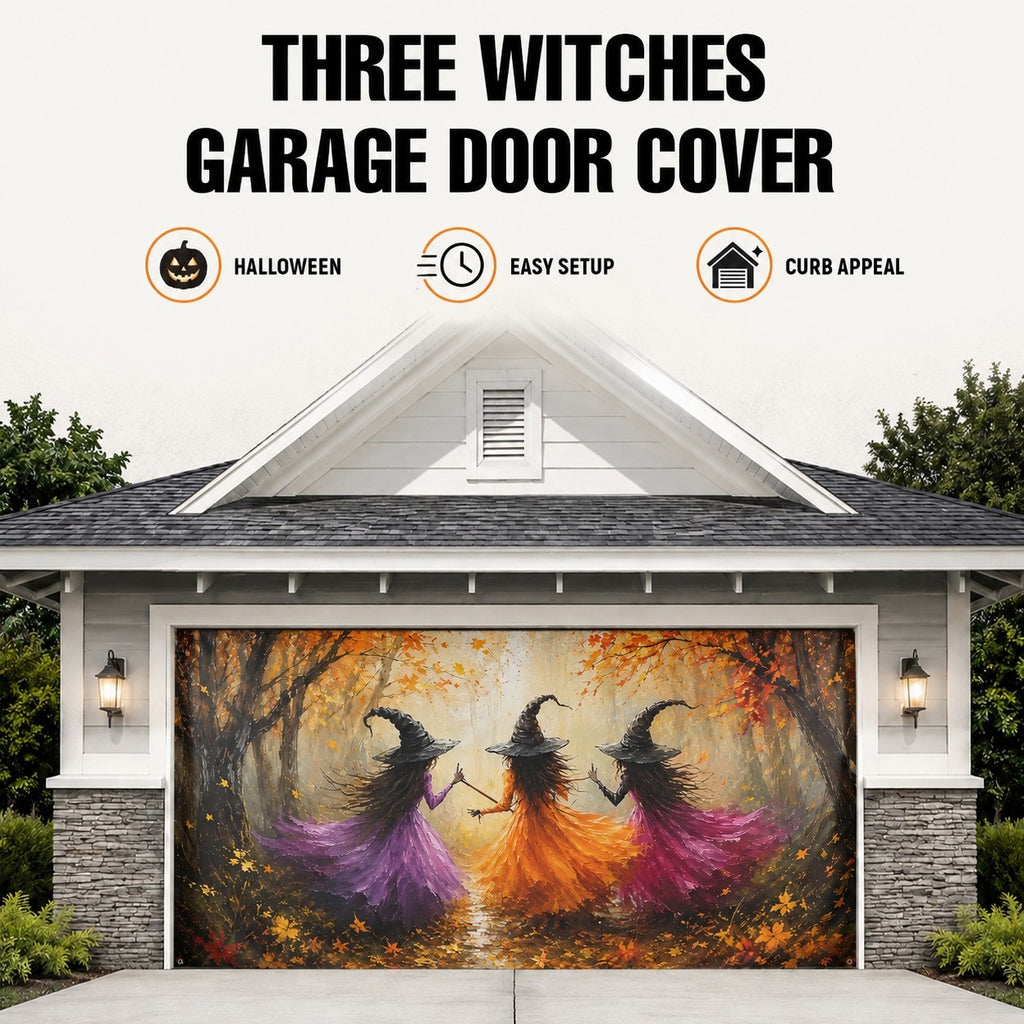 Witch Night & Full Moon Graveyard | Halloween Garage Door Banner Cover