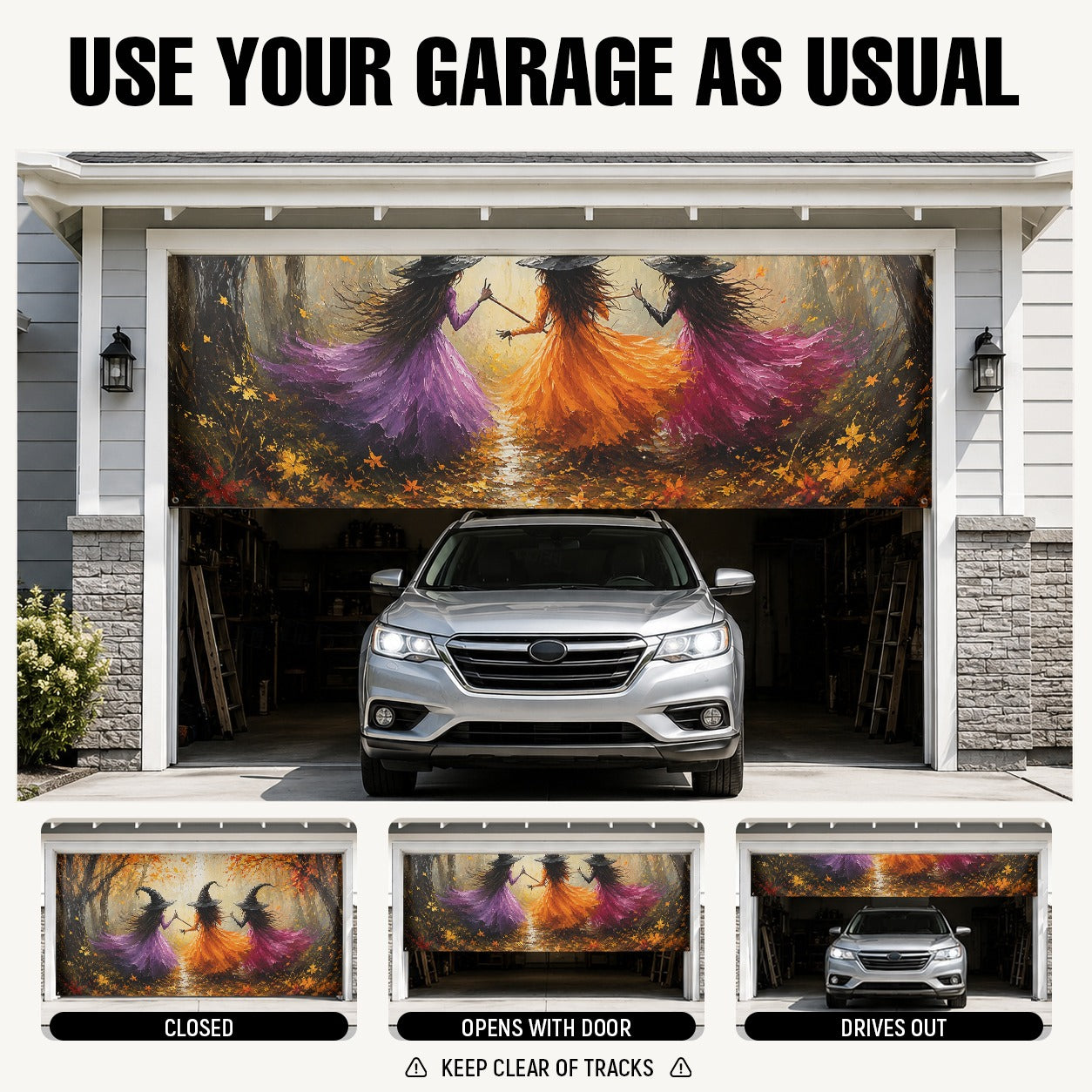 Witch Night & Full Moon Graveyard | Halloween Garage Door Banner Cover