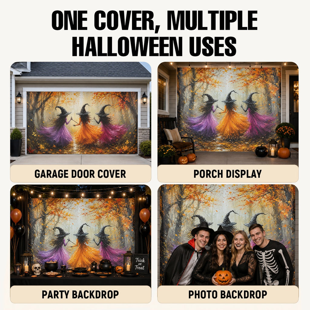 Witch Night & Full Moon Graveyard | Halloween Garage Door Banner Cover