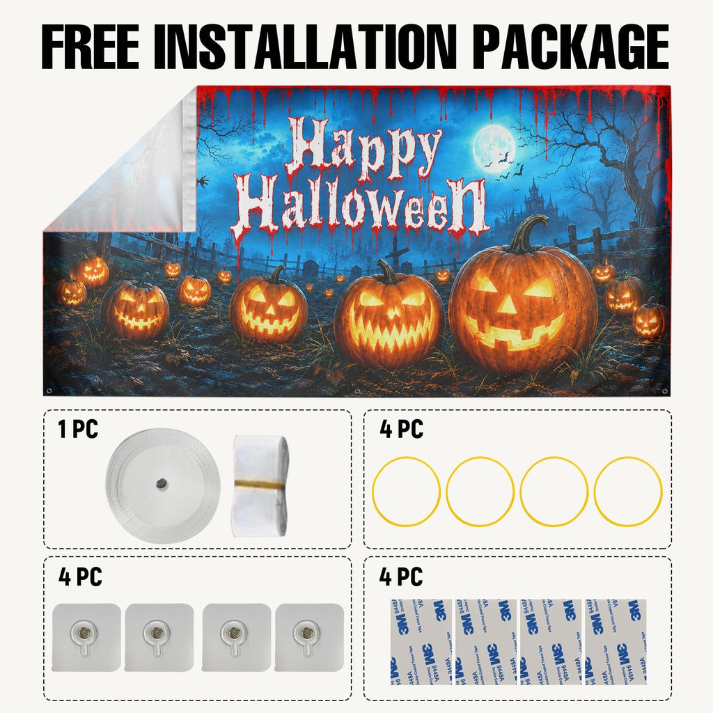 Pumpkin Patch & Scarecrow Jack-O'-Lantern | Halloween Garage Door Banner Cover
