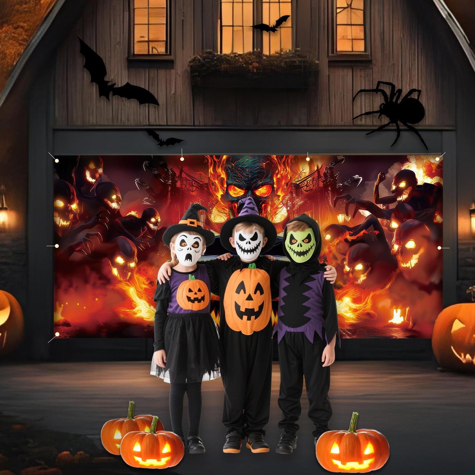 Pumpkin & Grim Reaper | Halloween Garage Door Banner Cover