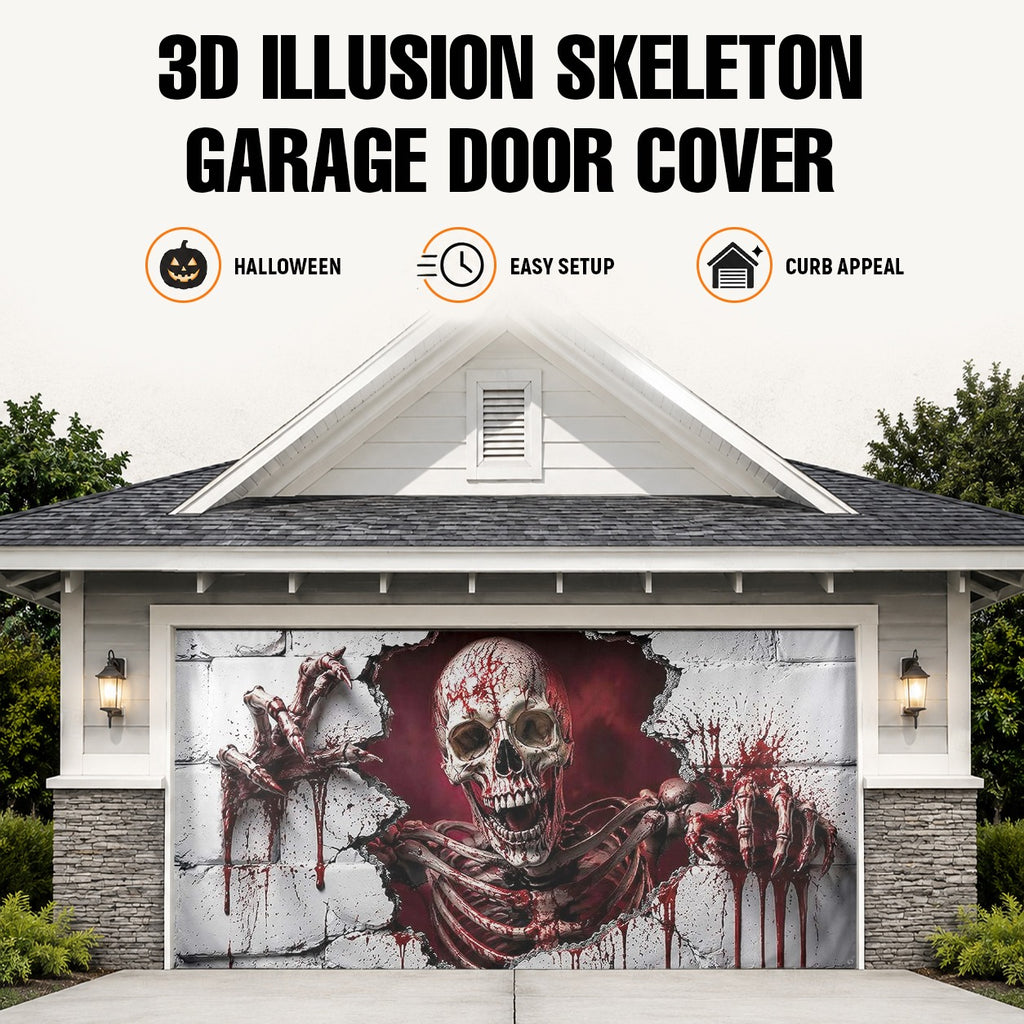 3D Illusion Skeleton | Halloween Garage Door Banner Cover