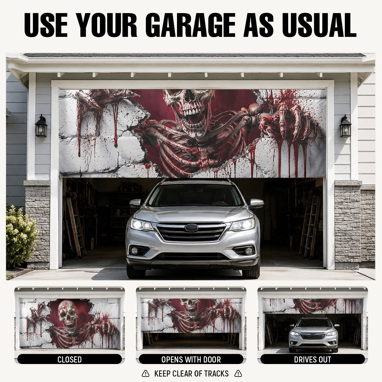 3D Illusion Skeleton | Halloween Garage Door Banner Cover