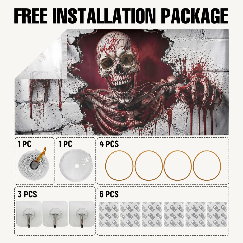 3D Illusion Skeleton | Halloween Garage Door Banner Cover