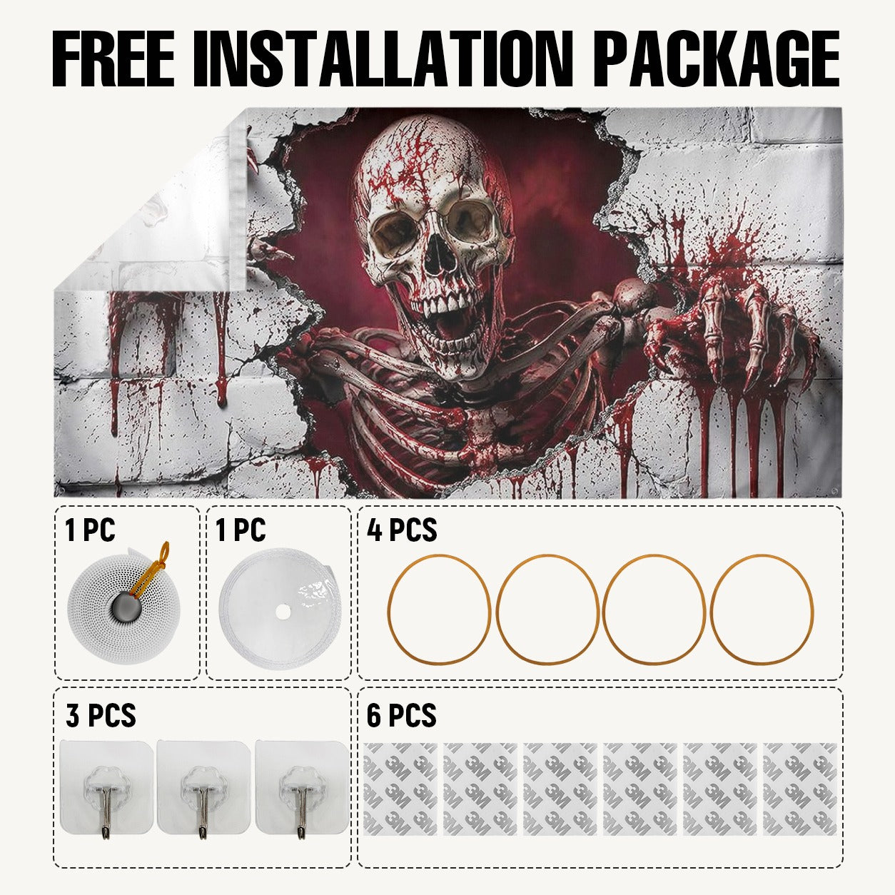 3D Illusion Skeleton | Halloween Garage Door Banner Cover