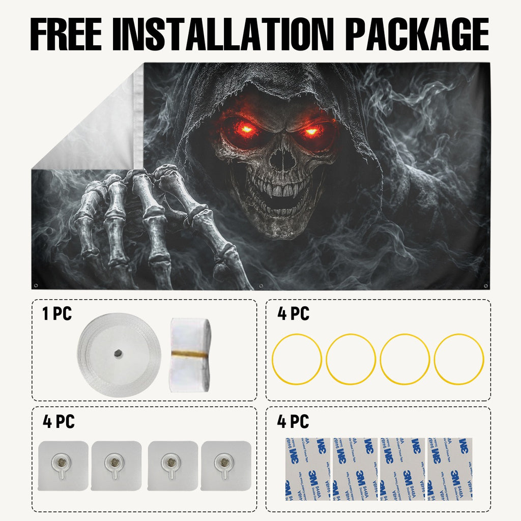 Grim Reaper Skull with Red Eyes | Halloween Garage Door Banner Cover