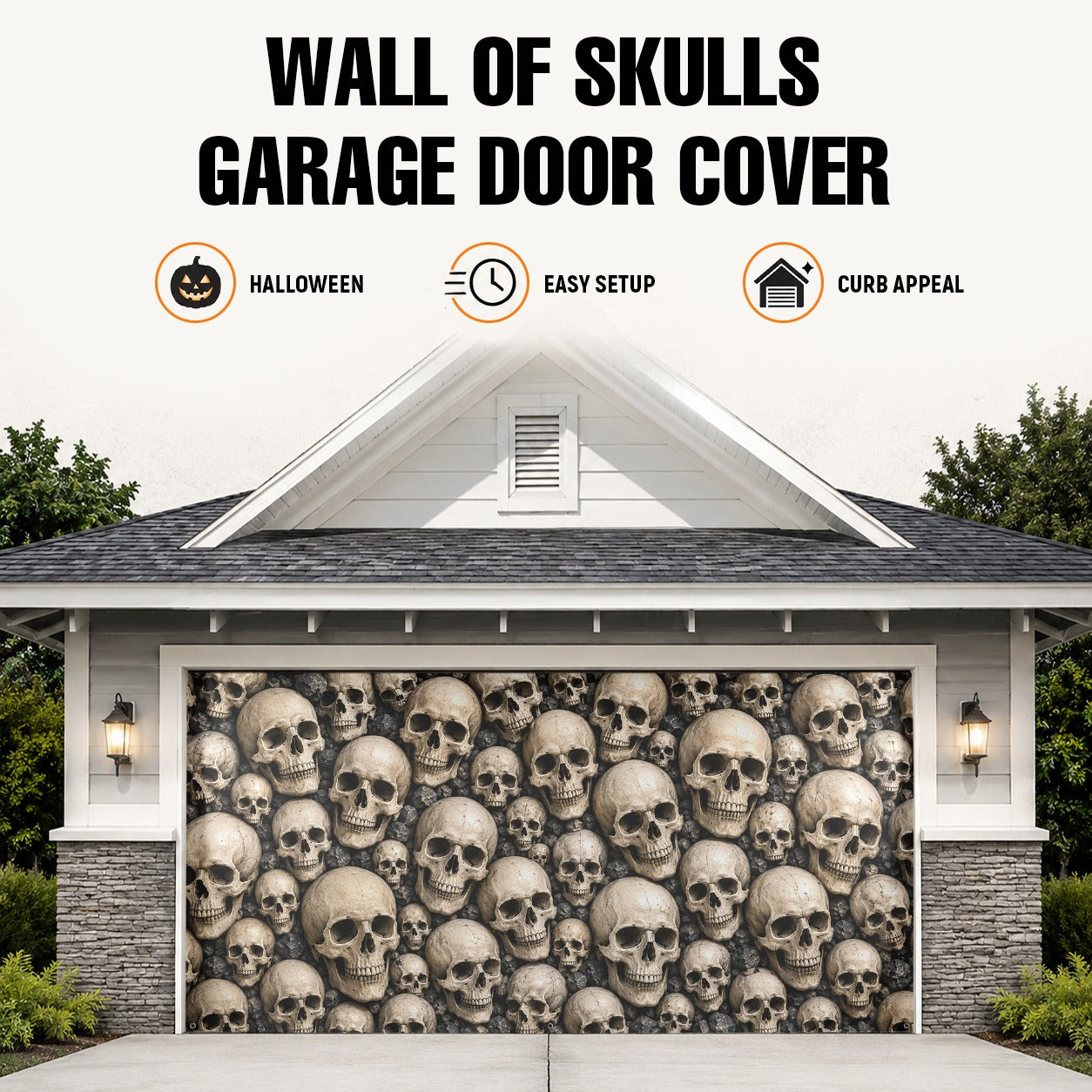 Skull Wall Pattern | Halloween Garage Door Banner Cover