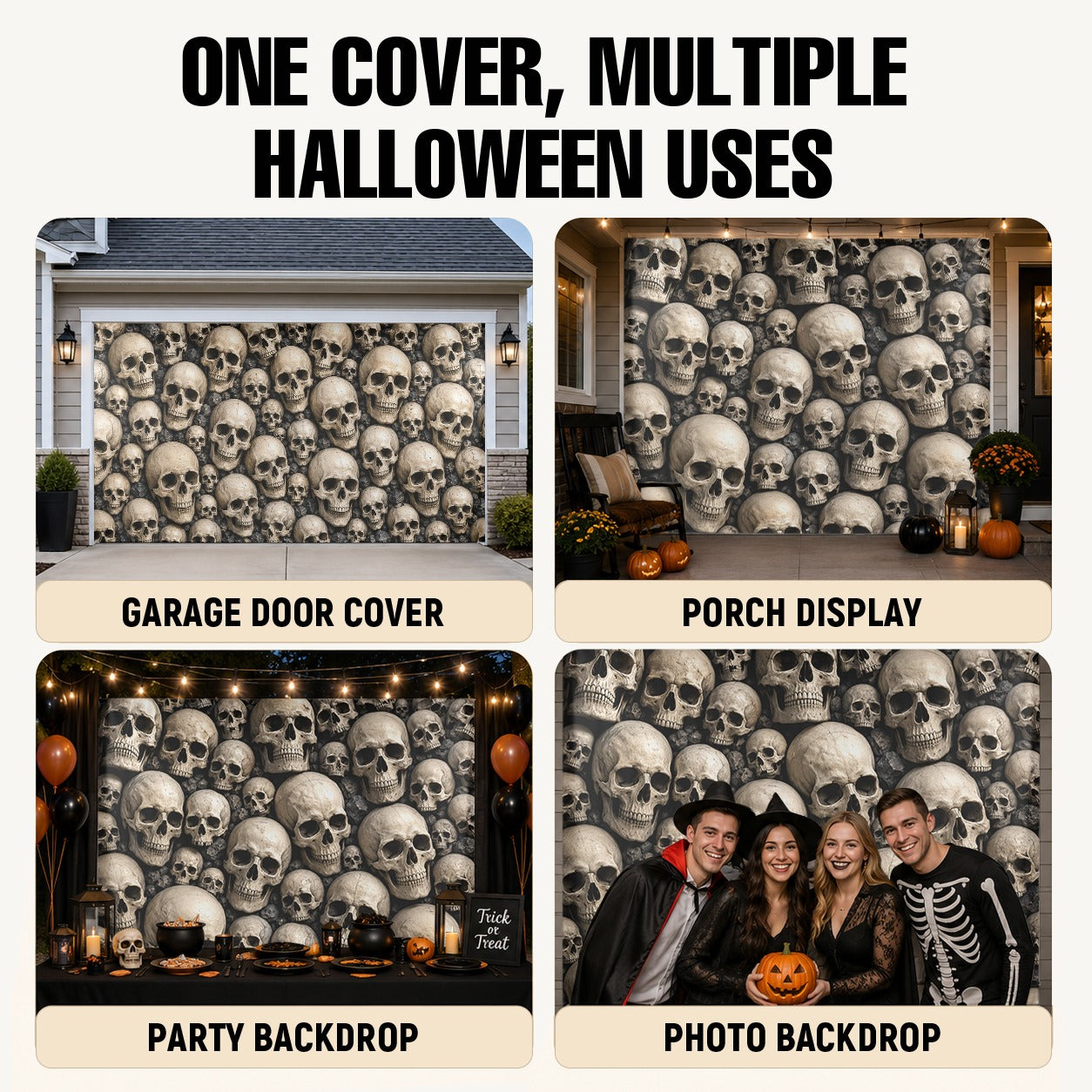 Skull Wall Pattern | Halloween Garage Door Banner Cover