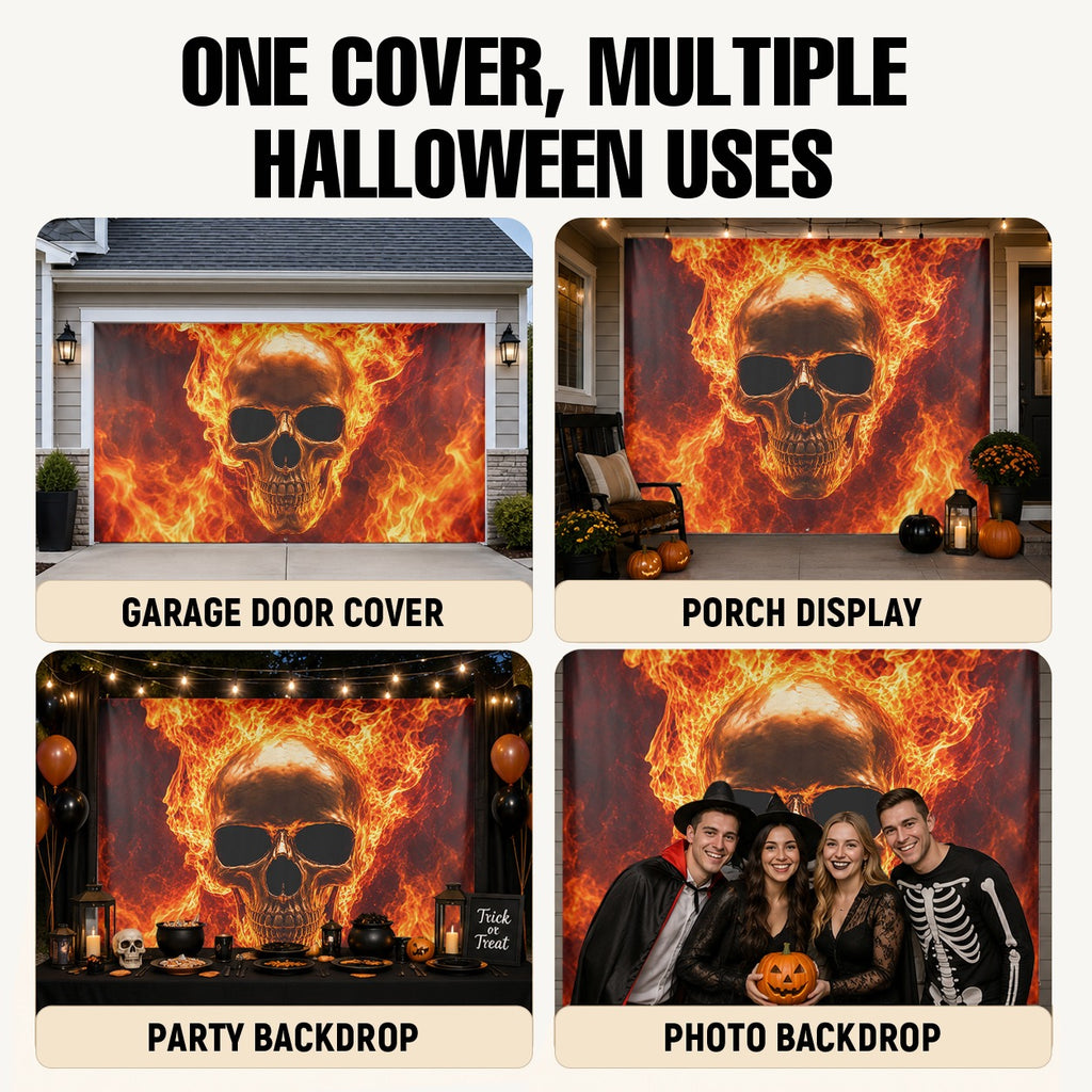 Flaming Skull & Fire | Halloween Garage Door Banner Cover