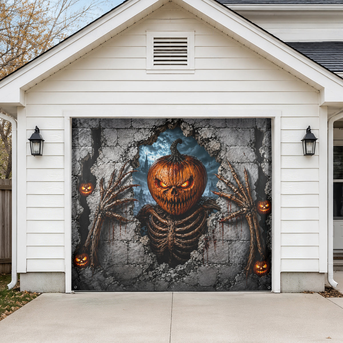 Pumpkin & Skeleton Garage Door Cover