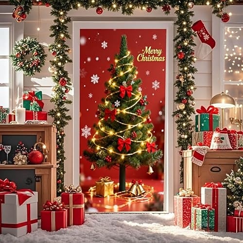 Snowman Christmas Tree & Gift Boxes Christmas Door Cover
